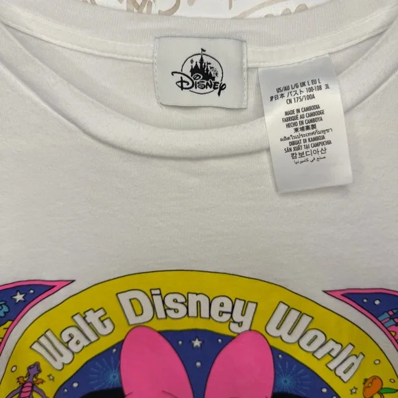 Walt Disney World Minnie Mouse 2024 Graphic Tee Shirt White Size L Neon Pink - Picture 3 of 5